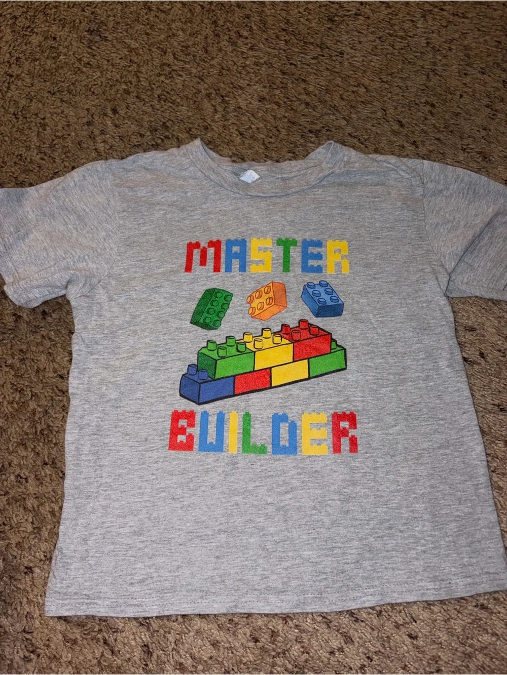 Master Builder Kids T‑Shirt - Gray with Multicolor Brick Print
